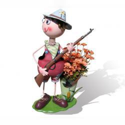 Уличная подставка для цветов - кашпо Охотник с ружьем