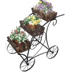 Тележка для цветов трехуровневая с деревянными корзинами
