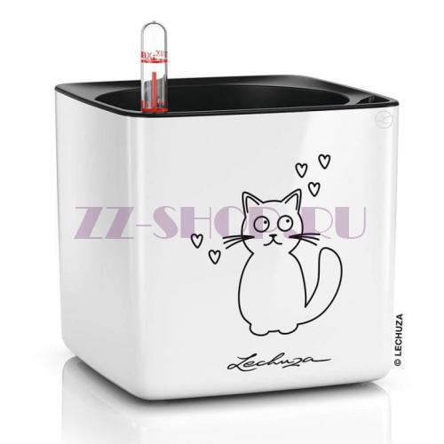 Кашпо LECHUZA CUBE Glossy Cat Белый блестящий