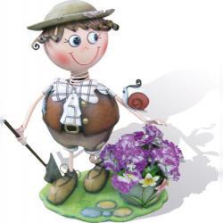 Уличная подставка для цветов - кашпо мальчик пузатый с улиткой