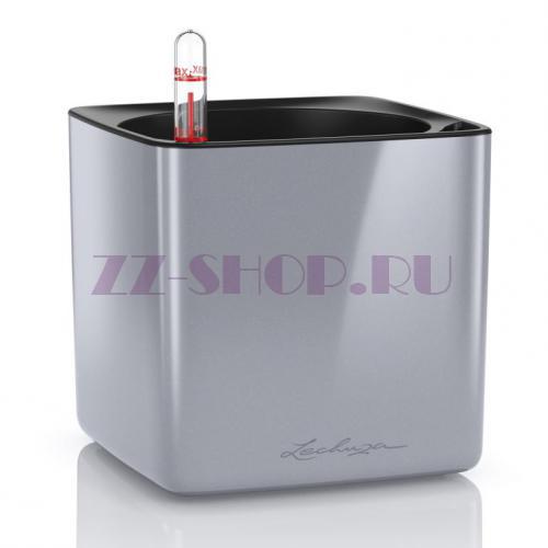 Кашпо LECHUZA CUBE Glossy Серебристый блестящий